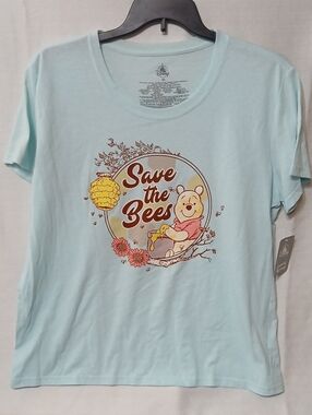 Disney Women's Winnie The Pooh Save The Bees Crewneck Short Sleeve Shirt Blue 2X